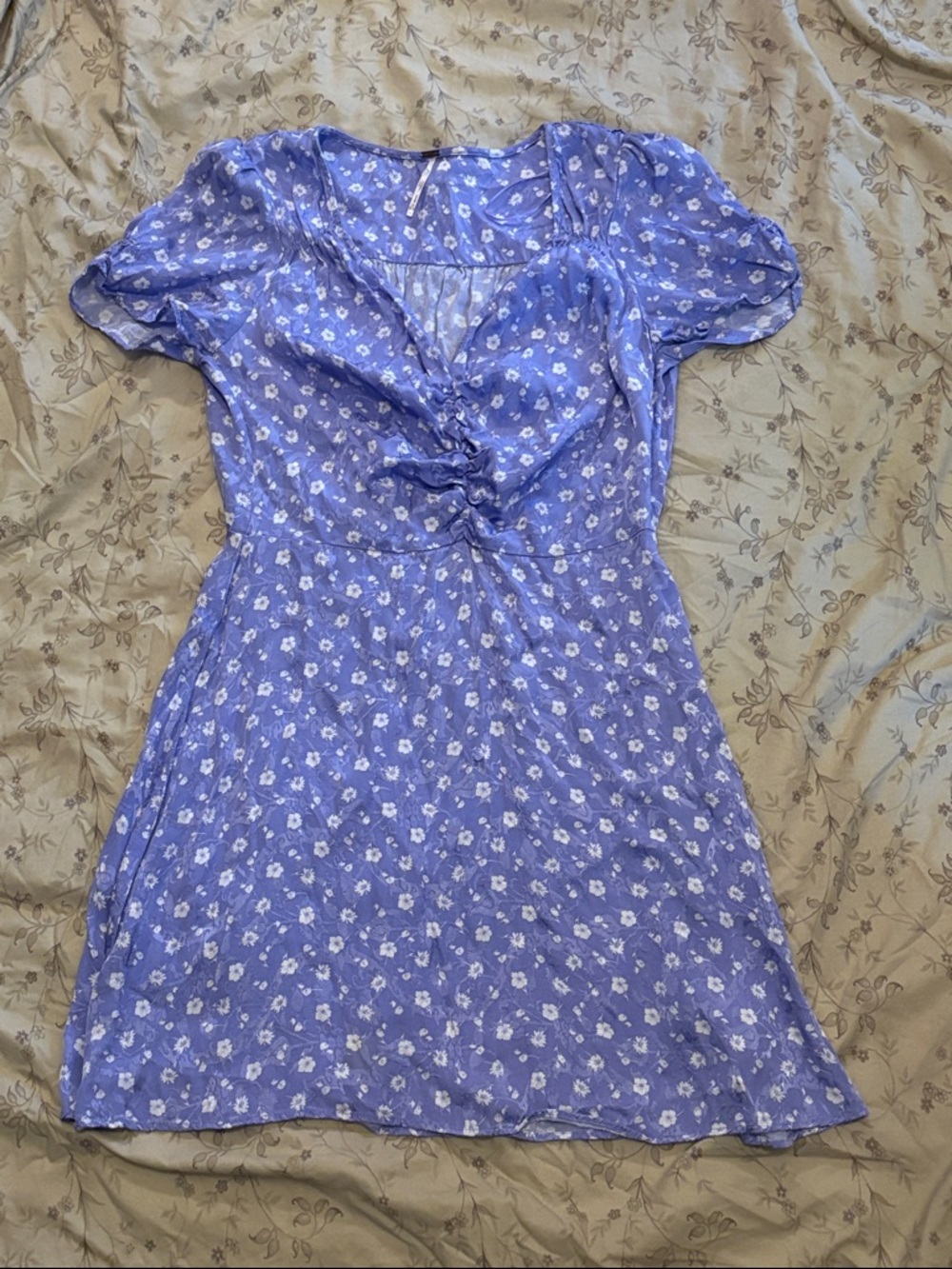 Free People Lavender Floral Tie-Front Mini Dress